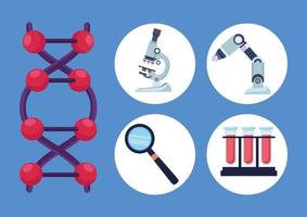 cinco ícones de laboratório de DNA vetor