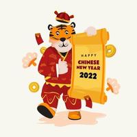 saudações de ano novo chinês com design de personagens de tigre fofo vetor