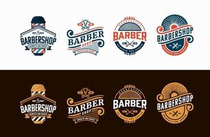 conjunto de logotipo de barbearia em estilo vintage. modelos vetoriais vetor