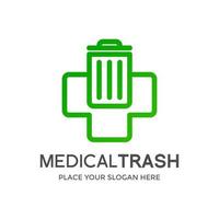 modelo de logotipo de vetor de lixo médico. este design usa o símbolo cruzado. adequado para negócios de saúde.