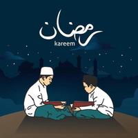 ramadan kareem ilustração estudante islâmico lendo vetor