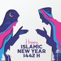 feliz ano novo islâmico corte de papel vetor