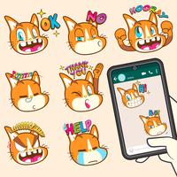 coleções de adesivo de emoji gato fofo vetor