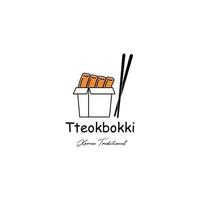 tteokbokki coreano comida tradicional linha arte ícone logotipo design de ilustração vetorial minimalista vetor