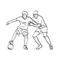 arte de linha dois jogadores de futebol em ilustração de ação vetorial desenhada à mão isolada no fundo branco vetor