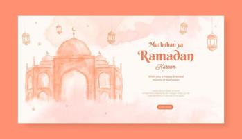 modelo de banner ramadan kareem com textura aquarela vetor