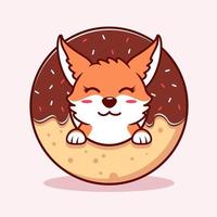 ilustração de raposa bonitinha e rosquinhas. estilo de desenho animado animal vetor