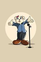 cachorro fofo com ilustração de design de personagens cantando vetor