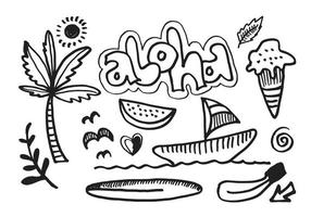 aloha mão desenhada bonito doodle illustration.hawaiian design. vetor