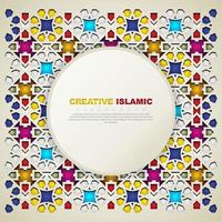 Fundo de banner de cartão islâmico com detalhes coloridos ornamentais de ornamento de arte islâmica em mosaico floral