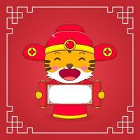 tigre bonito em personagem de desenho animado de fantasia de deus da riqueza. celebração do ano novo chinês. vetor