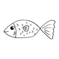 doodle desenhado à mão de peixe. , minimalismo, escandinavo, monocromático, vida marinha nórdica ícone de adesivo mar oceano vetor