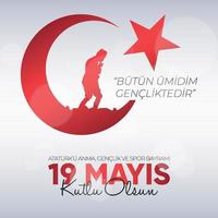 19 mayis ataturk'u anma, genclik ve spor bayrami. 19 de maio comemoração do dia de ataturk, juventude e esportes. vetor