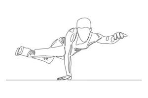 desenho de linha contínua de suporte de mão de dançarino de break de homem. único conceito de arte de linha de dança hip hop masculina. ilustração vetorial vetor