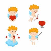 definir ilustrações com querubim. cupido com bola em forma de coração. lindo anjo para dia dos namorados. 14 de fevereiro.