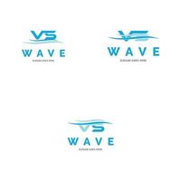 conjunto de design de ilustração de modelo de logotipo de vetor de ícone de onda vs carta inicial