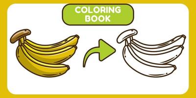 livro de colorir de desenho animado desenhado à mão de banana bonito para crianças vetor