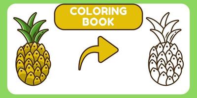 livro de colorir de desenho animado desenhado à mão de abacaxi bonito para crianças vetor