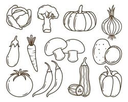 conjunto de coloração de doodle de desenhos animados vegetais desenhados à mão vetor