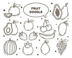conjunto de coloração de estilo doodle de desenho de frutas desenhadas à mão vetor