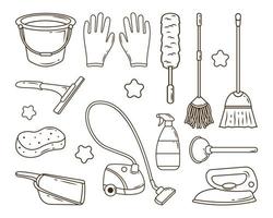 conjunto de serviço de limpeza desenhado à mão em colorir estilo doodle vetor