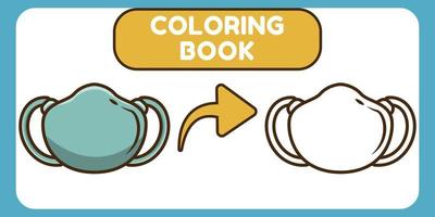 livro de colorir doodle de desenho animado desenhado à mão de máscara facial fofa para crianças vetor