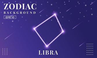 fundo do zodíaco libra à noite com belos ornamentos de estrelas e estrelas cadente. perfeito para brochuras de cadernos, livros escolares, papel de caderno, livro, modelo de revista. vetor