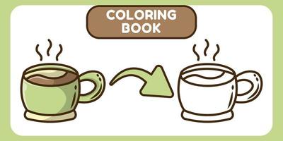 livro de colorir de desenho animado desenhado à mão de café bonito para crianças vetor