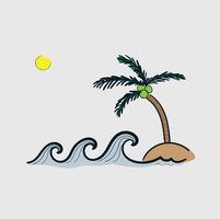 Vector linha arte Doodle.waves na praia aviso desastres naturais tsunami