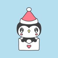 pinguim bonitinho com carta de amor celebra a ilustração de natal. gráficos vetoriais para estampas de camisetas e outros usos. vetor