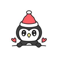 pinguim bonito vestindo .illustration de chapéu de Papai Noel para t-shirt, cartaz, logotipo, adesivo ou mercadoria de vestuário. vetor