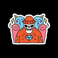 crânio de chapéu gorro com monstros engraçados. ilustração para camiseta, pôster, logotipo, adesivo ou mercadoria de vestuário.
