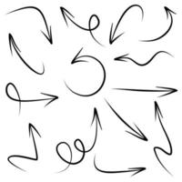 mão desenhada seta ícone conjunto isolado no fundo branco. ilustração em vetor doodle.