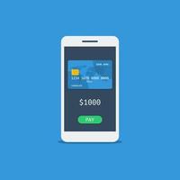 vetor de ilustração do conceito de pagamentos móveis. ícone de smartphone e cartão de crédito. adequado para muitos propósitos.