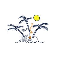 Vector linha arte Doodle.waves na praia aviso desastres naturais tsunami