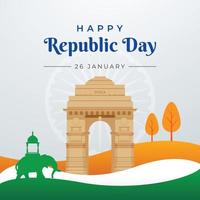 dia da república da índia, 26 de janeiro no portão indiano delhi ilustração vetor