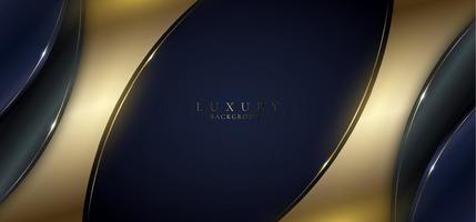modelo de banner web estilo de luxo forma curva dourada com linhas e luz sobre fundo azul escuro vetor