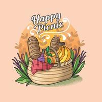 feliz dia de pinics floral e cesta de alimentos e frutas vetor