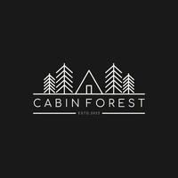 modelo de logotipo minimalista de floresta de cabine. árvores e design de logotipo de tenda. ilustração vetorial. vetor