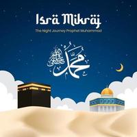 isra mikraj a ilustração da jornada noturna do profeta muhammad de meca para al quds e design de fundo do céu vetor