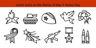 ícones vetoriais sobre o tema do dia da vitória de 9 de maio vetor