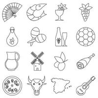 conjunto de ícones de viagens espanha, estilo de estrutura de tópicos vetor