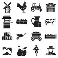conjunto de ícones de fazenda, estilo simples vetor