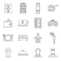 ícones de hotel definidos no estilo de estrutura de tópicos vetor