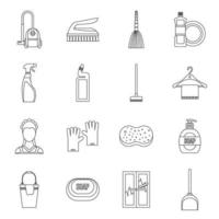 conjunto de ícones de limpeza de casa, estilo de estrutura de tópicos vetor
