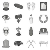 conjunto de ícones de funeral, estilo monocromático preto vetor