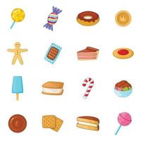 conjunto de ícones de doces diferentes, estilo cartoon vetor