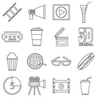 conjunto de ícones de itens de filme, estilo de estrutura de tópicos vetor
