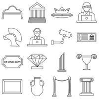 conjunto de ícones de museu, estilo de contorno vetor