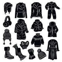 conjunto de ícones de roupas de inverno vetor